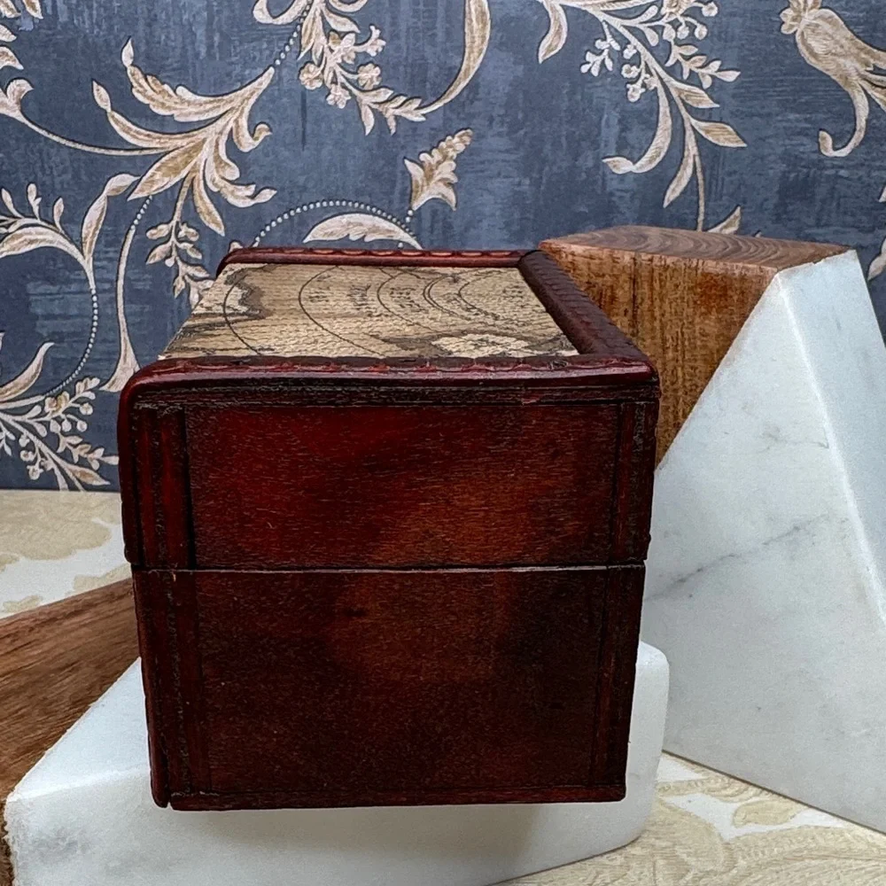 Vintage Map Design Wooden and Brass Storage Box